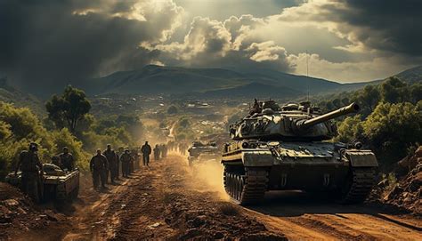 Premium AI Image | israeli army with huge amount of tanks