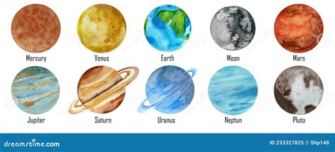 Watercolor Planets Set. Sun, Mercury, Venus, Earth, Mars, Jupiter ...