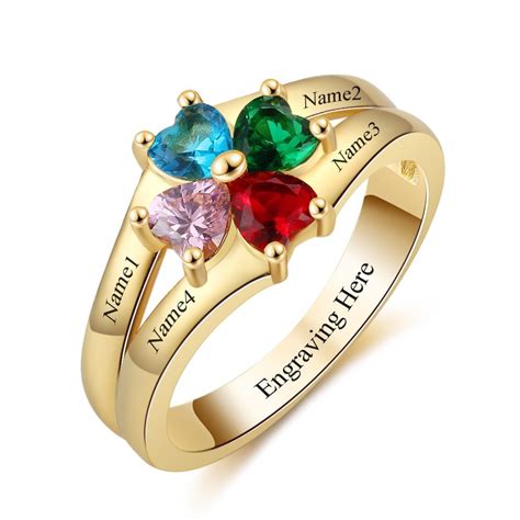 Gold Birthstone Rings Mothers Rings 1025 Sterling Silver Personalized ...