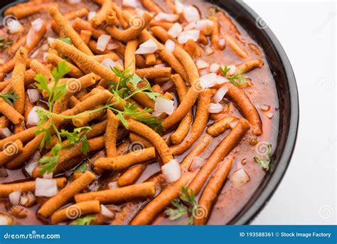 Spicy Sev Bhaji or Ganthiya Nu Shaak Recipe from India Stock Image - Image of cooked, famous ...