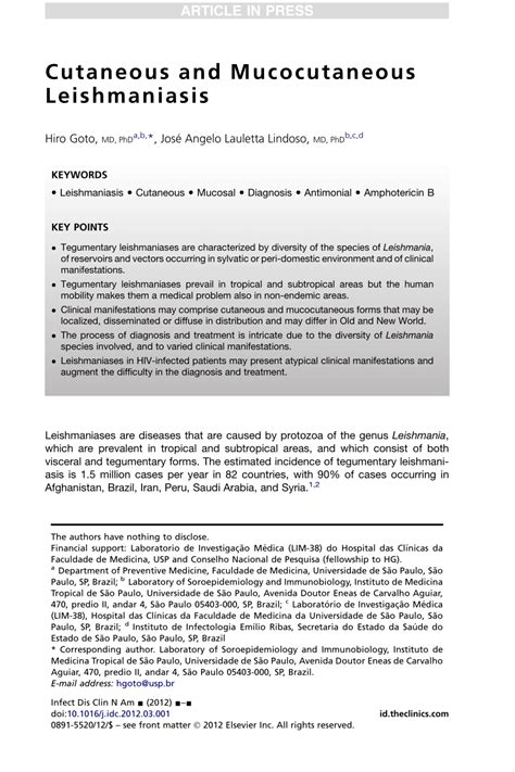 (PDF) Cutaneous and Mucocutaneous Leishmaniasis