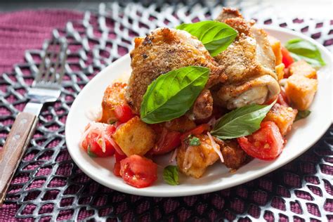 Recipe: Marjoram-Garlic Chicken with Jersey Tomato Panzanella - Blue Apron