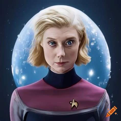 Elizabeth debicki as queen of the federation of planets in a snow globe dome on Craiyon