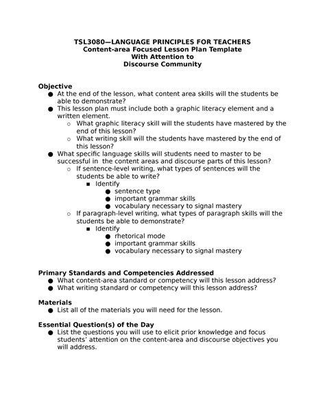 Discourse Lesson Plan - TSL3080—LANGUAGE PRINCIPLES FOR TEACHERS ...