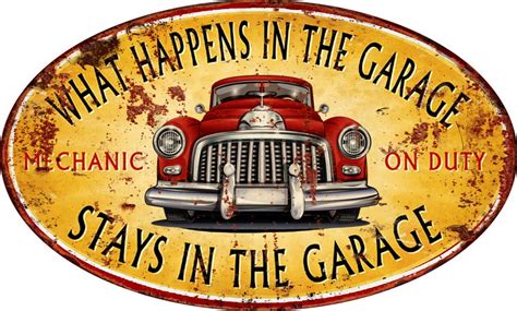 Country Tin Sign Vintage Inspired Wall Art WHAT HAPPENS GARAGE Retro Plaque NEW