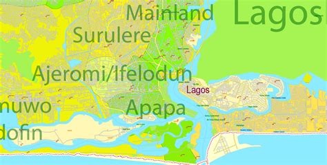 Lagos State Editable PDF Map Admin Roads Cities and Towns, Nigeria