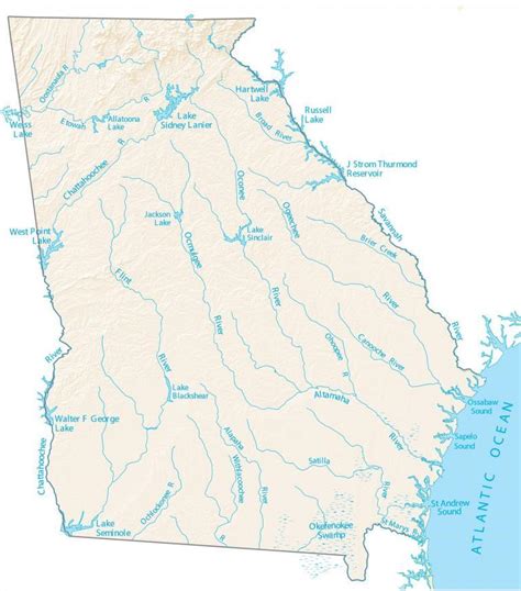 Georgia Lakes And Rivers Map