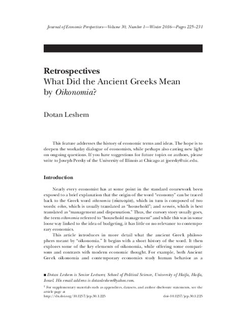 (PDF) What Did the Ancient Greeks Mean by Oikonomia? | Dotan Leshem ...