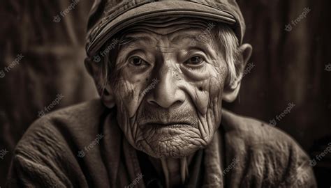 Premium AI Image | Serious old man with wrinkled face looking at camera ...