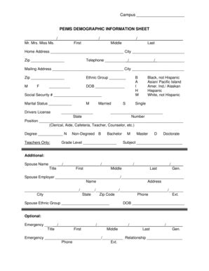 Demographic Sheet - Fill Online, Printable, Fillable, Blank | pdfFiller