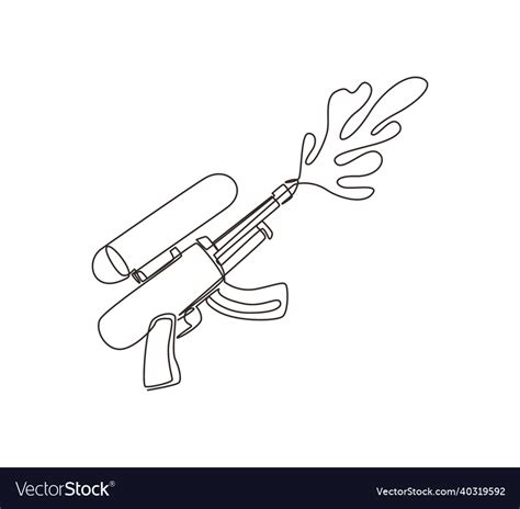 Single one line drawing water gun plastic summer Vector Image