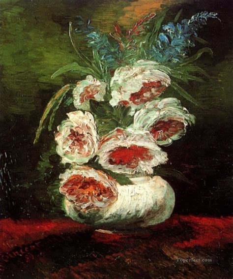 Vase with Peonies Vincent van Gogh Impressionism Flowers Painting in Oil for Sale