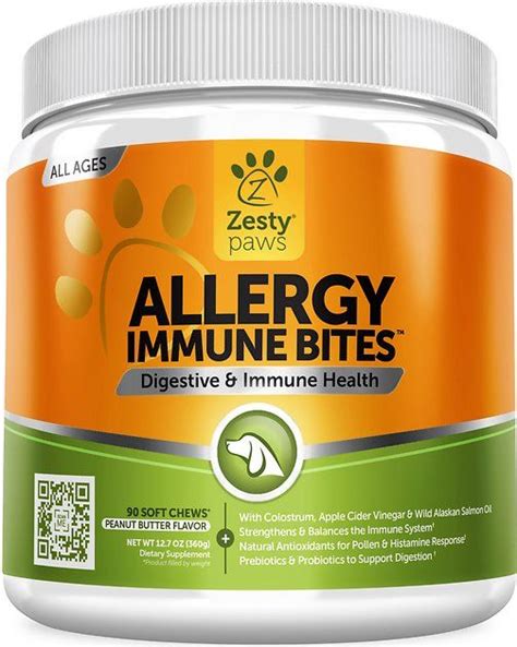 ZESTY PAWS Aller-Immune Peanut Butter Flavored Soft Chews Allergy & Immune Supplement for Dogs ...