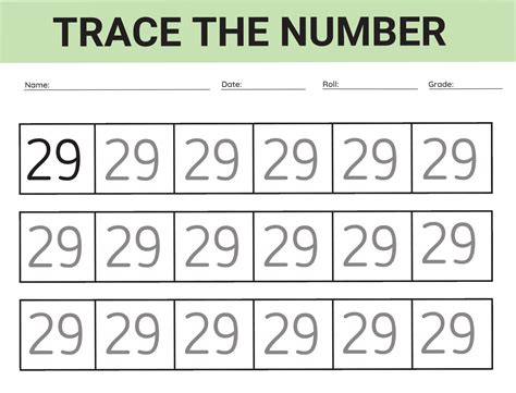 Number 29. card for kids learning to count and to write, worksheet for kids to practice writing ...