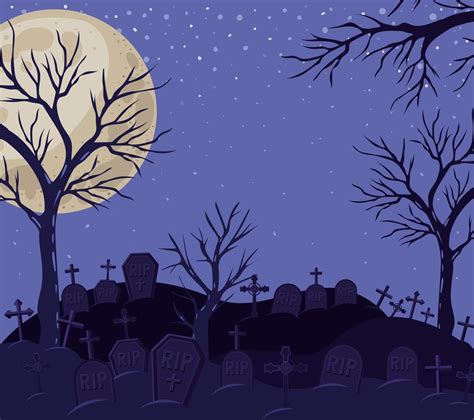 Halloween background with cemetery scene at night 2083720 Vector Art at ...