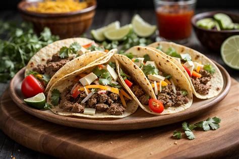 Premium AI Image | mexican tacos with meat vegetables and cheese