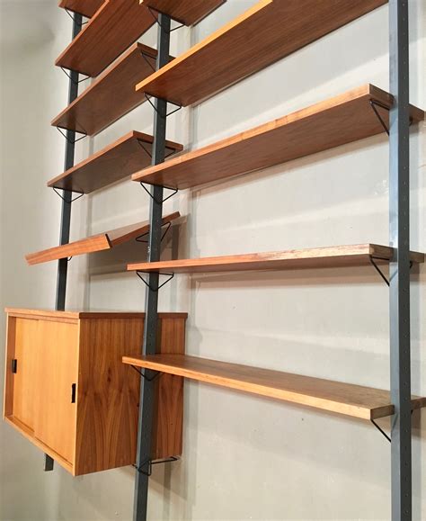 Teak and metal modular shelving system with 11 shelves - 1950s - Design ...