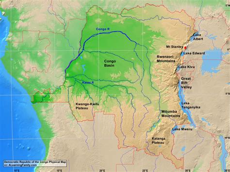 Democratic Republic of the Congo Physical Map - A Learning Family