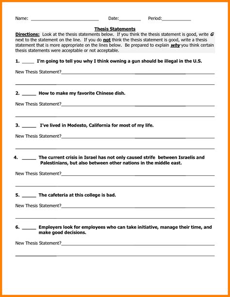 Thesis Statement Worksheet Yooob — db-excel.com