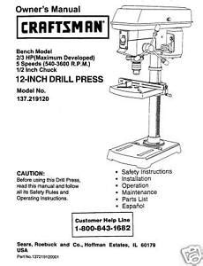 Craftsman-12-DRILL-PRESS-Manual-Model-137-219120