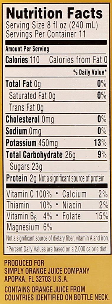 Simply Orange Juice Calcium Nutrition Facts | Besto Blog