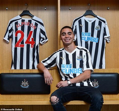 Miguel Almiron poses in his Newcastle shirt after completing his transfer from Atlanta United ...