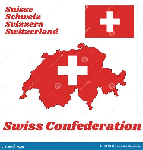 Map Outline and Flag of Switzerland, it is Consists of a Red Flag with a White Cross in the ...