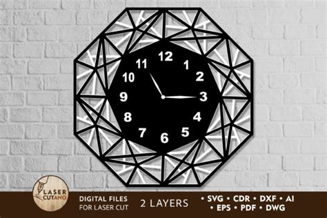 Clock Laser Cut Clock Wall Polygonal Las Graphic by LaserCutano ...