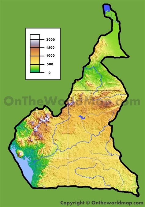 Cameroon physical map - Ontheworldmap.com