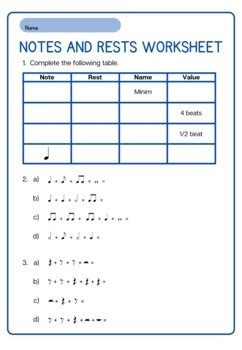 Music Notes and Rests Worksheet - Printable and Digital - FREE | TPT