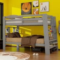 Twin Over Twin Solid Wood Bunk Bed with Display Shelves & Built-in ...