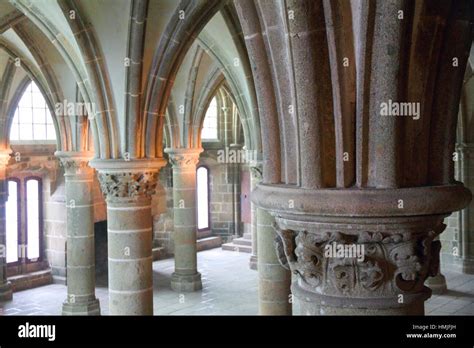 Mont Saint Michel abbey indoor, France Stock Photo - Alamy