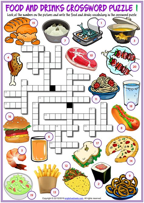 SOLUTION: Food and drinks vocabulary esl crossword puzzle worksheets for kids - Studypool