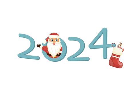 Premium Vector | Merry christmas and new year 2024 card template with cute santa claus