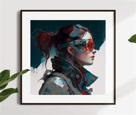 Concept-art Portrait of Cyberpunk Girl in Red Googgles - Etsy