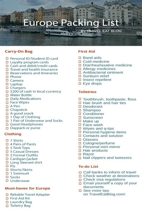 Ultimate Europe Packing List - Printable and Editable - Travel Eat Blog