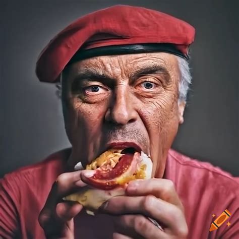 Portrait of curtis sliwa enjoying a delicious sandwich on Craiyon