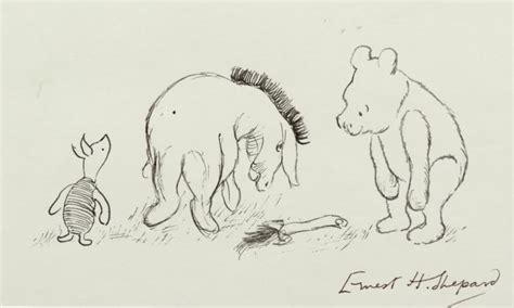 E. H. Shepard drawing of "Winnie the Pooh", "Piglet" and "Ee