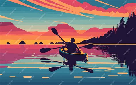 Premium Vector | A silhouette of a kayak off a cliff on during a beautiful sunset