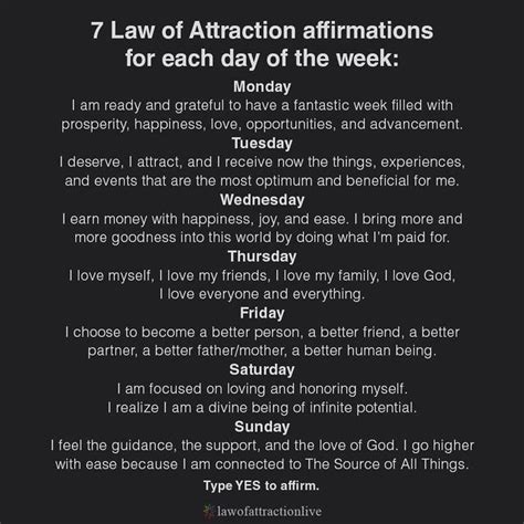 7 Law of Attraction affirmation for each day of the week ...