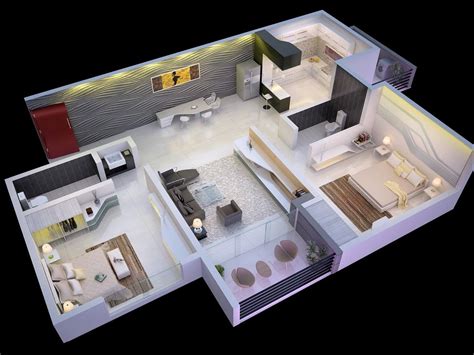 Home Designing - 25 More 2 Bedroom 3D Floor Plans