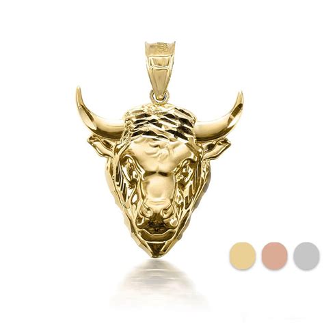 3D 10k/14k Gold Bull Pendant Necklace with Caged Back (YELLOW/ROSE/WHITE)