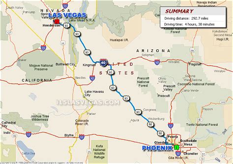 Phoenix to Las Vegas Driving Distance Map