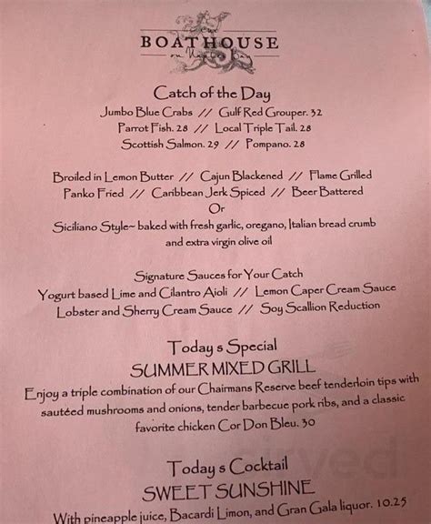 The Boathouse on Naples Bay menu in Naples, Florida, USA