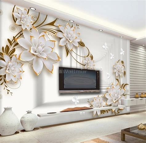 Lily Floral with Abstract Corridor Wallpaper Mural | 3d wallpaper ...