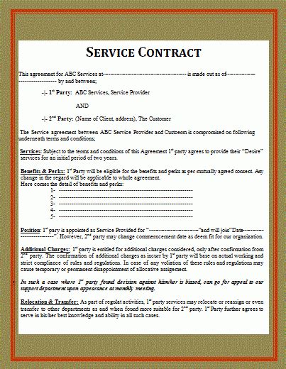 Simple Service Contract | Free Word Templates