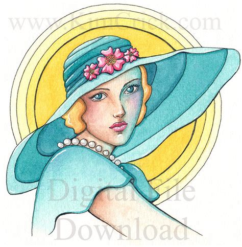 Digital File - Elegant Woman In Hat Vintage Lady Watercolor Artwork Co | Kimberly Crick