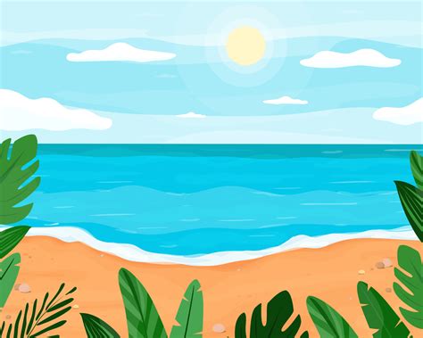 tropical beach cartoon panorama. Sunny day. Summer vacation on the ...