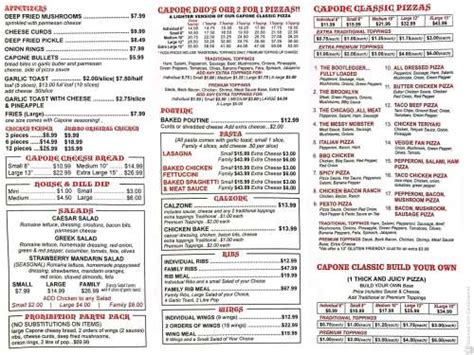 Al Capone's Pizza menu in Moose Jaw, Saskatchewan, Canada