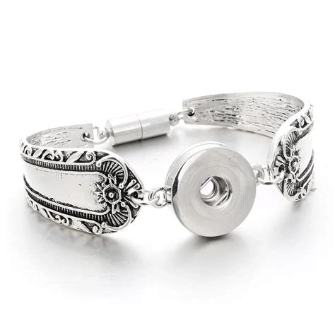 Silver Snap Bracelet Bangles 18mm Snap Buttons Jewelry 10 Designs Flowers Bracelets Snap ...